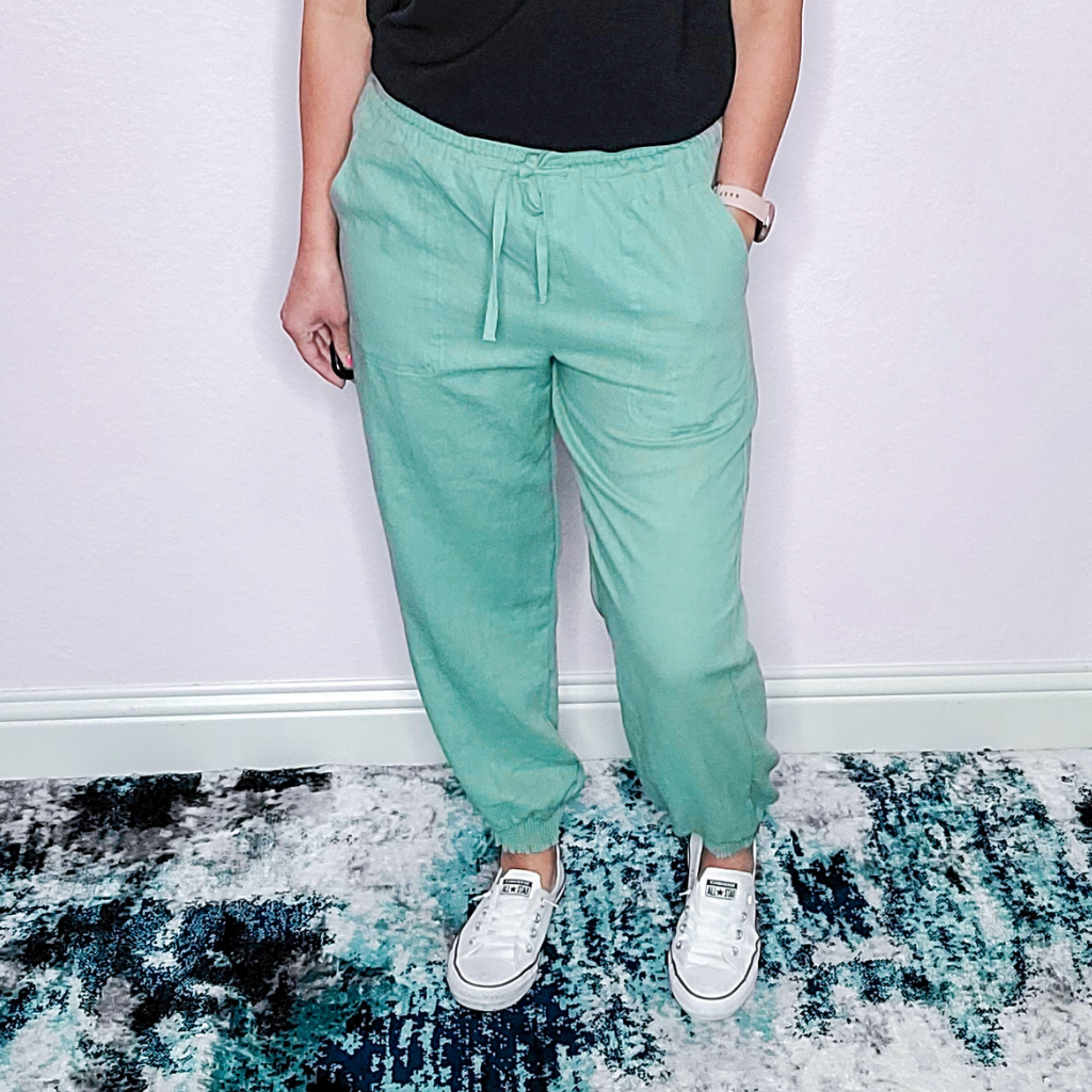 Linen Joggers Sage Sheeky Boutique
