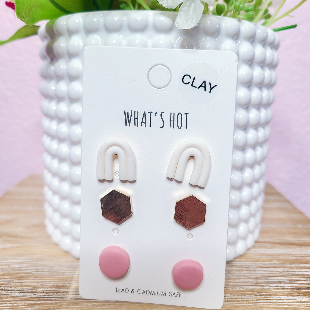 White and Pink Stud Earings