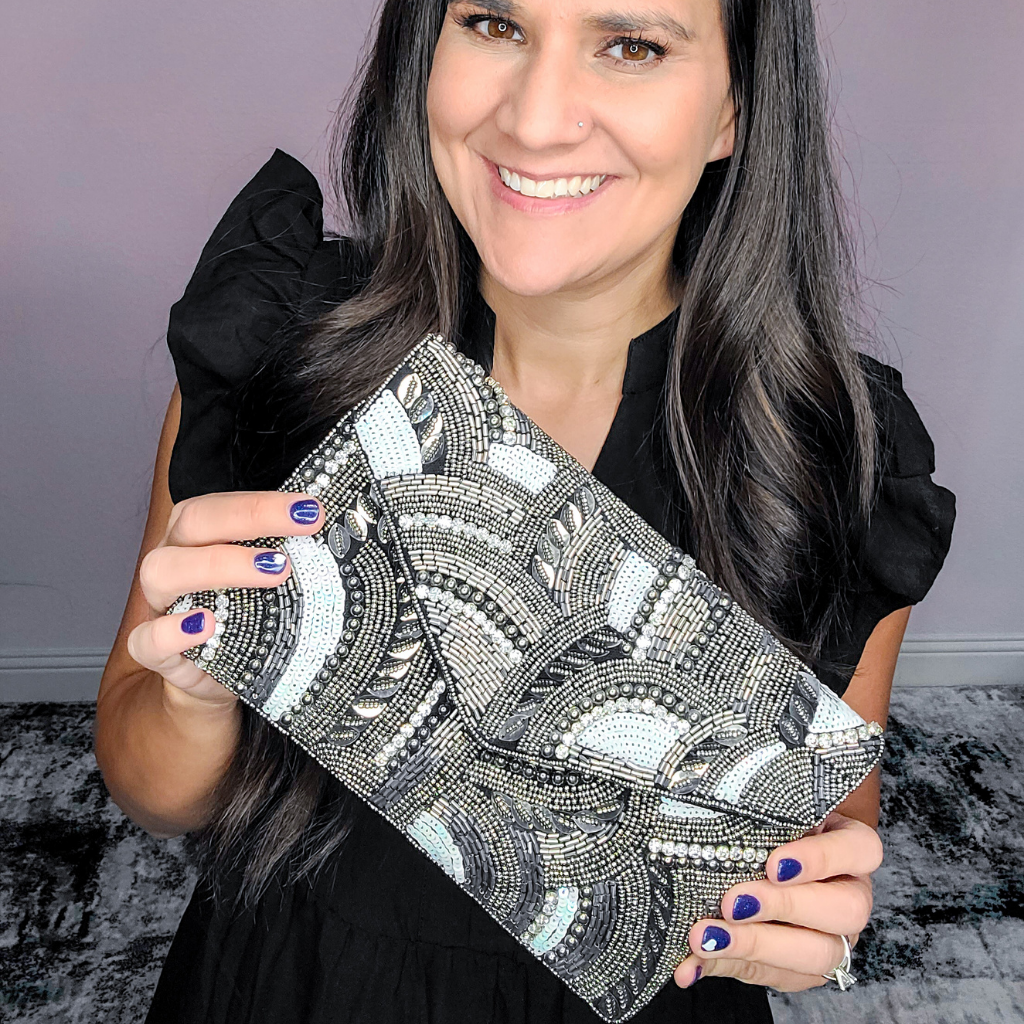 Hematite Patterned Beaded Clutch